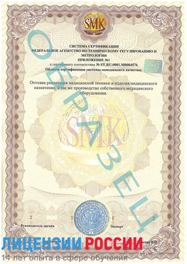 Образец сертификата соответствия (приложение) Черемхово Сертификат ISO 13485